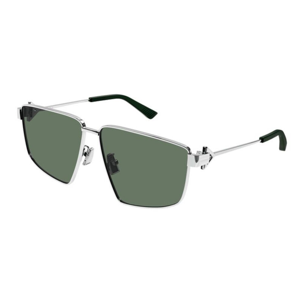 Bottega Veneta Sunglasses Square Full Rim, Silver Frame and Green Lens